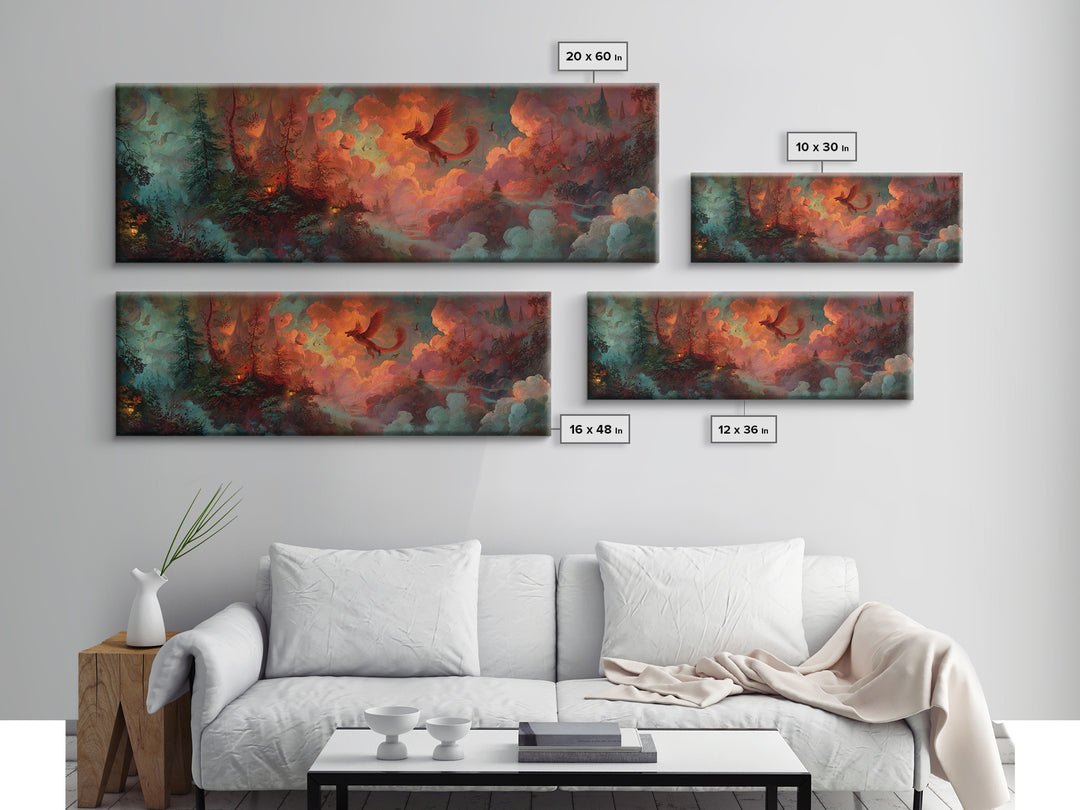 Phoenix Rising from Ashes Canvas Print, Mythological Art, Portrait, Living Room Decor, Oil Painting, Legend, Canvas Painting, MYT-3x1-29