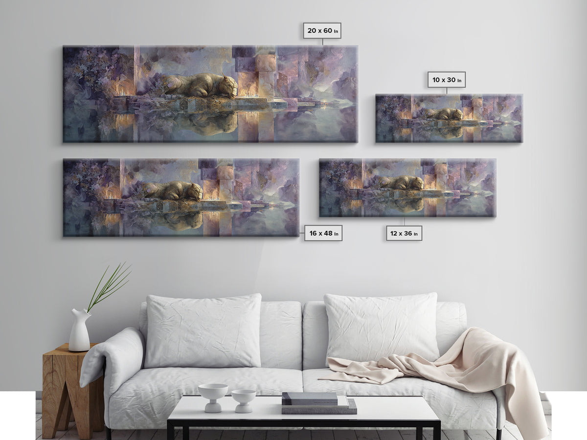 Minotaur in Labyrinth of Warm Stone Canvas Print, Mythological Art, Gothic Home Decor, Living Room Decor, Fine Art, Legend, MYT-3x1-33