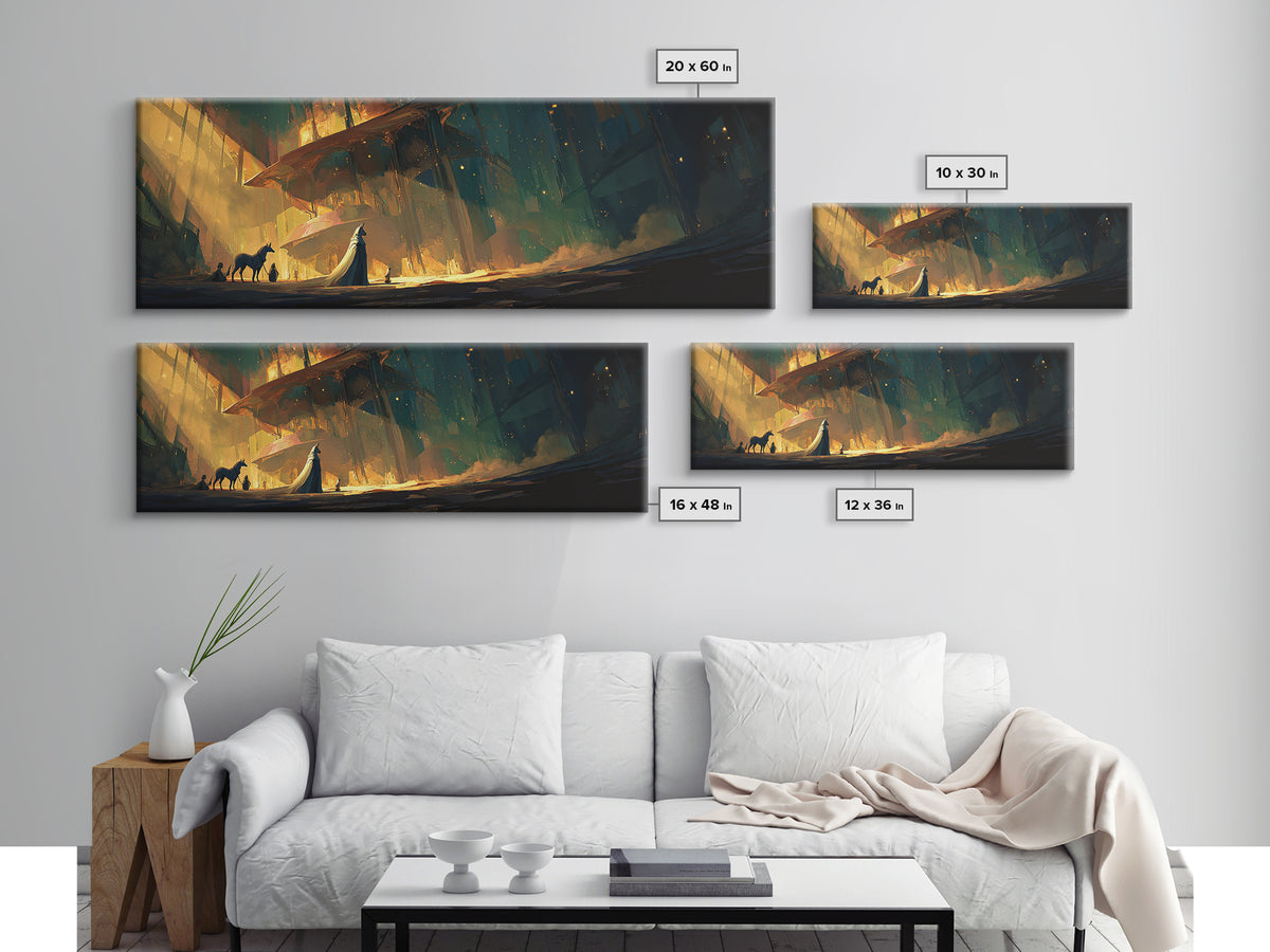 Anubis Profile with Desert Stars Framed Canvas Print, Mythological Art, Wall Decor, Living Room Decor, Oil Painting, Legend, MYT-3x1-51