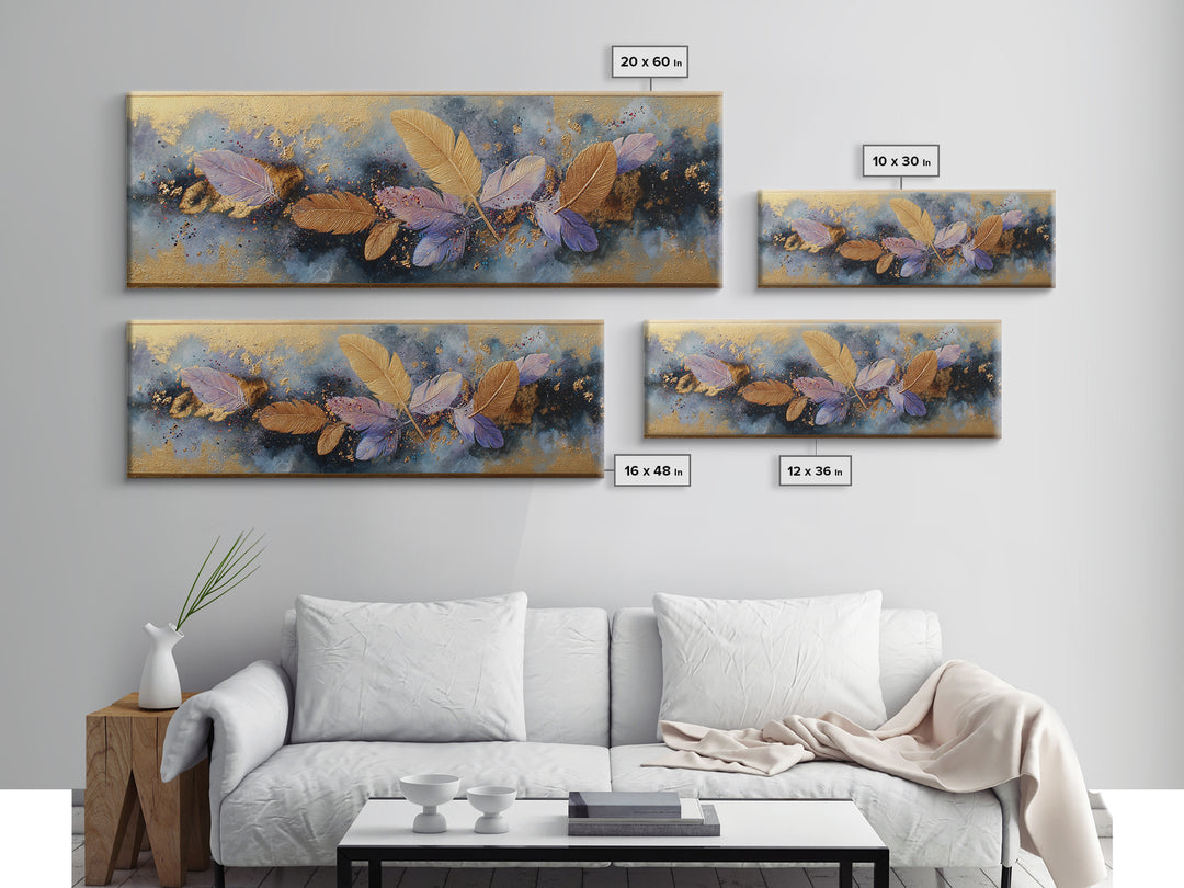 Icarus Falling Through Golden Sky and Feathers Canvas Print, Mythological Art, Contemporary Art, Living Room Decor, Legend, MYT-3x1-68