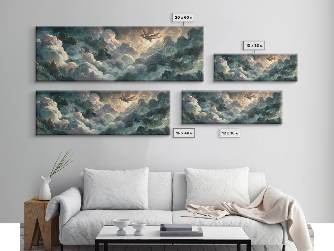 Pegasus Flying Above Cloud Kingdom Canvas Print, Mythological Art, Bedroom Wall Art, Living Room Decor, Oil Painting, Legend, MYT-3x1-85
