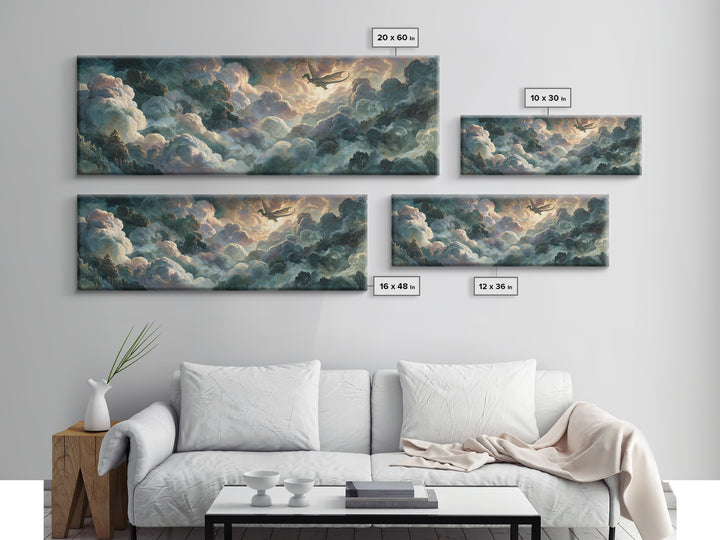 Pegasus Flying Above Cloud Kingdom Canvas Print, Mythological Art, Bedroom Wall Art, Living Room Decor, Oil Painting, Legend, MYT-3x1-85