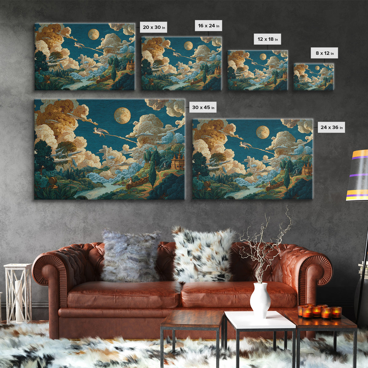 Pegasus Flying Above Cloud Kingdom Framed Canvas Print, Mythological Art, Living Room Decor, Abstract Art, Legend, Home Decor, MYT-3x2-25