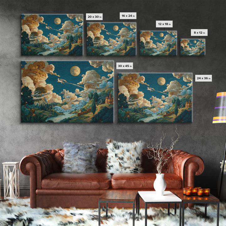 Pegasus Flying Above Cloud Kingdom Framed Canvas Print, Mythological Art, Living Room Decor, Abstract Art, Legend, Home Decor, MYT-3x2-25