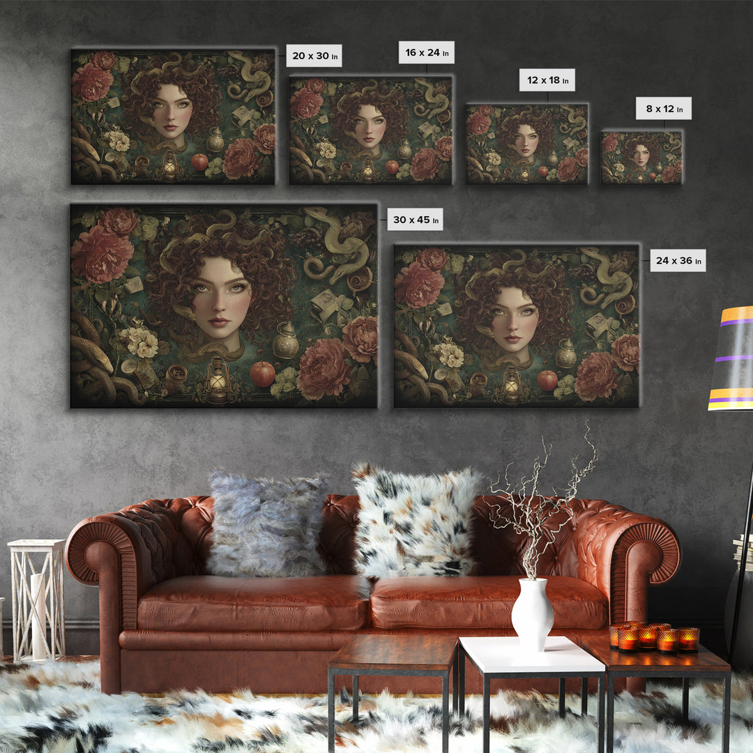Medusa Portrait with Serpents and Tragic Beauty Canvas Print, Mythological Art, Home Decor, Living Room Decor, Legend, MYT-3x2-77