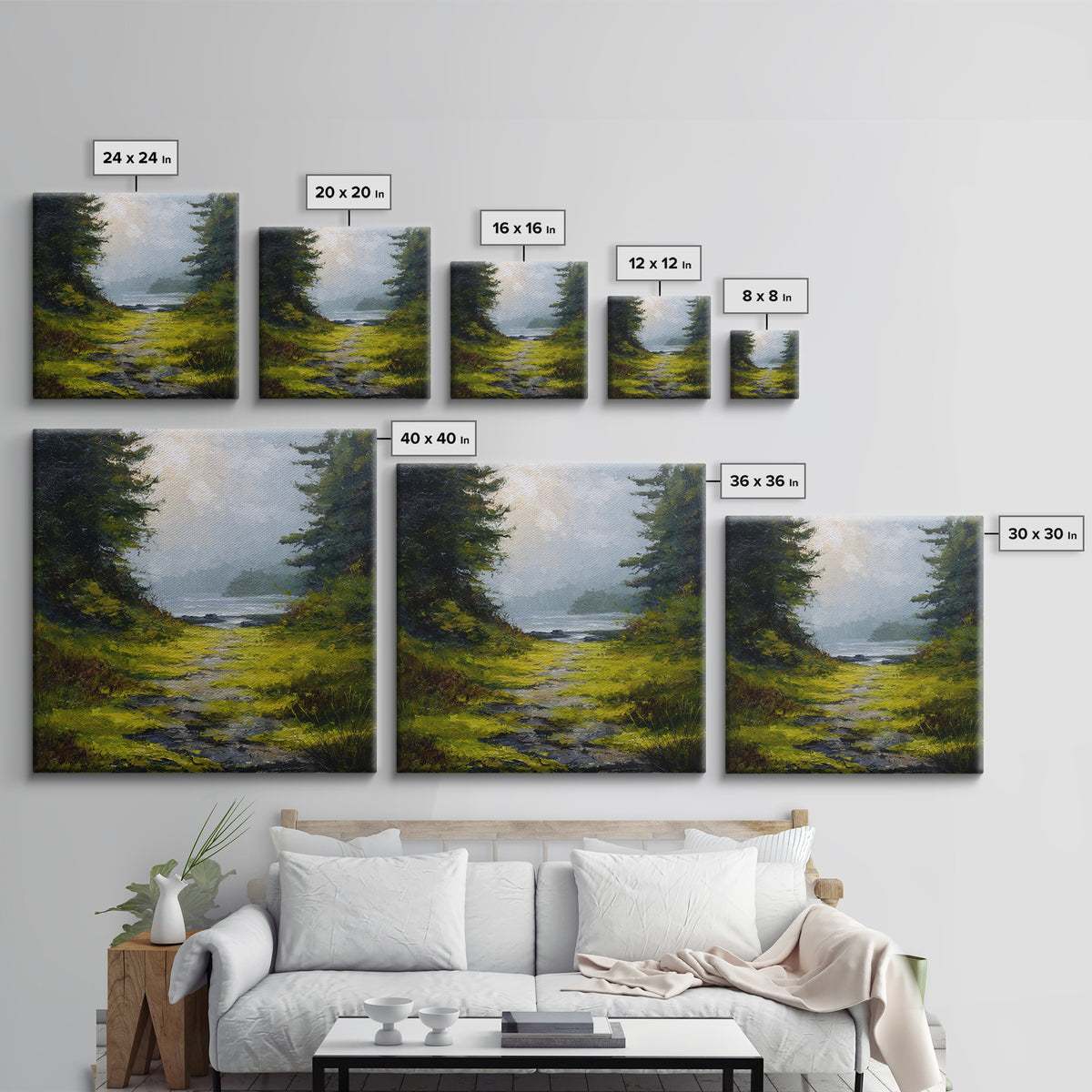 Sunlit Forest Path Framed Canvas Print, Nature Art, Bird Wall Art, Living Room Decor, Fine Art, Nature, Textured Painting, NAT-1x1-1