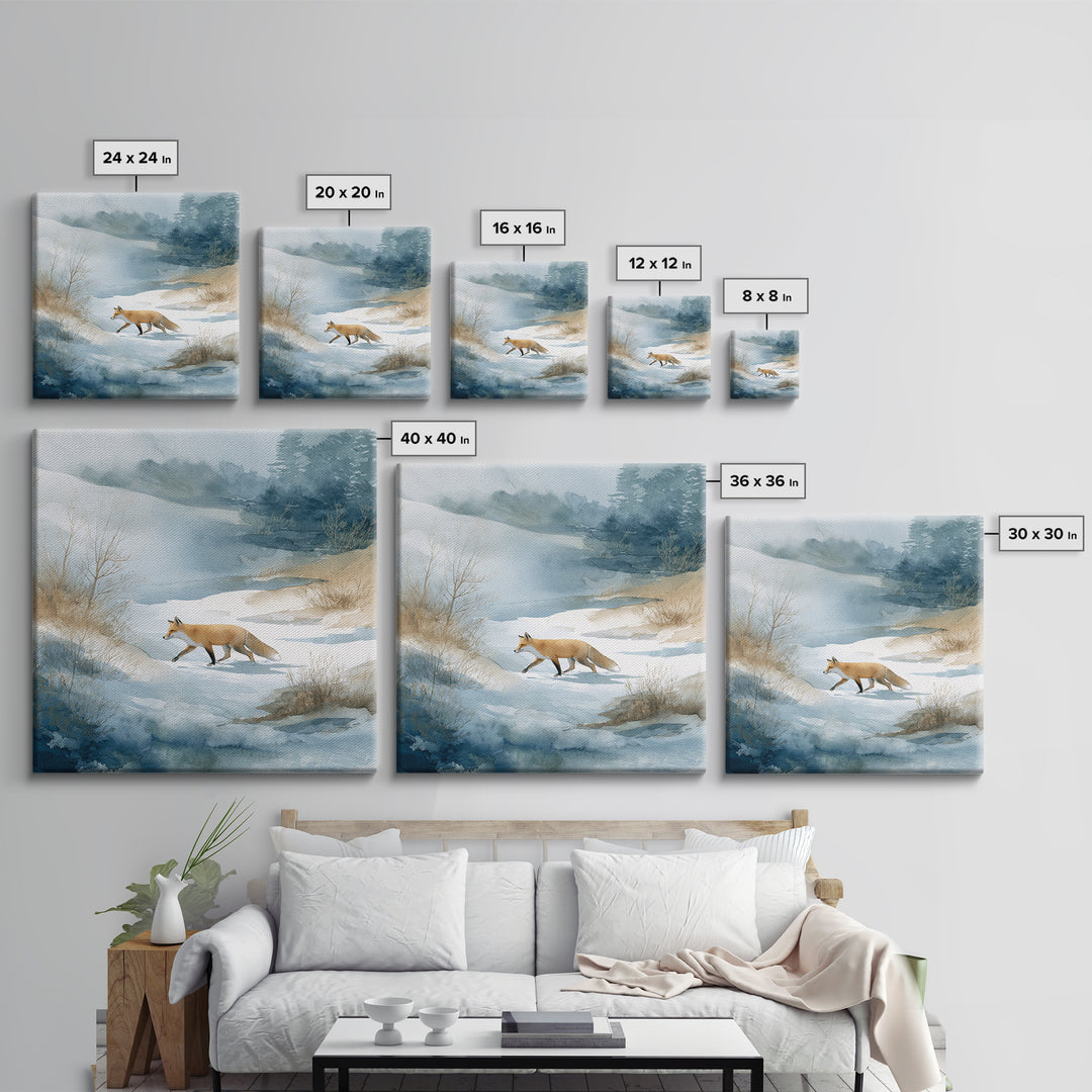 Fox Crossing a Snowy Forest Clearing Canvas Print, Nature Art, Stained Glass Art, Living Room Decor, Fine Art, Nature, NAT-1x1-10