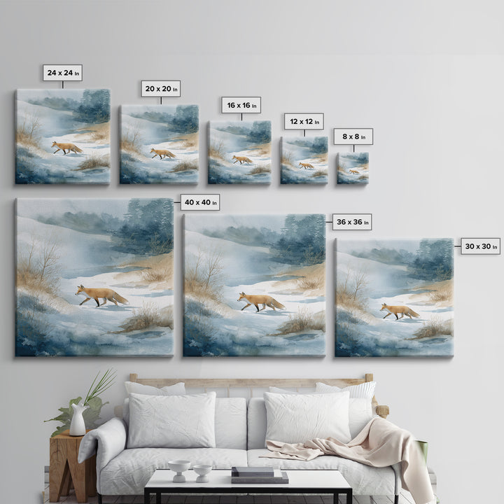 Fox Crossing a Snowy Forest Clearing Canvas Print, Nature Art, Stained Glass Art, Living Room Decor, Fine Art, Nature, NAT-1x1-10
