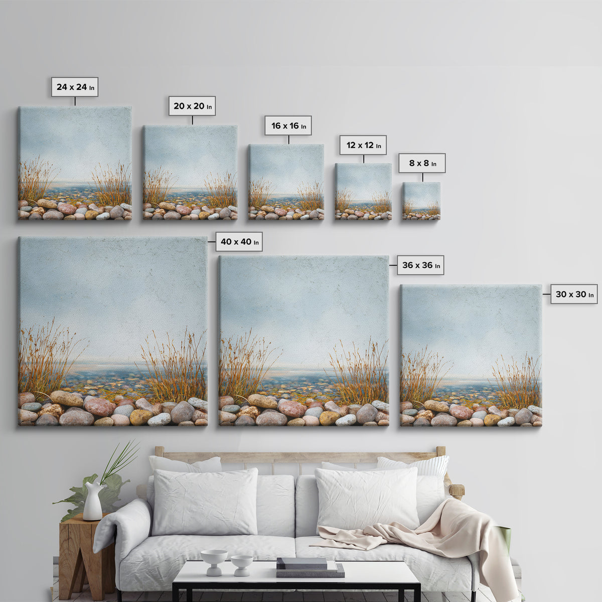 River Stones under Clear Shallow Water Canvas Print, Nature Art, Botanical Art, Living Room Decor, Watercolor Art, Nature, NAT-1x1-13