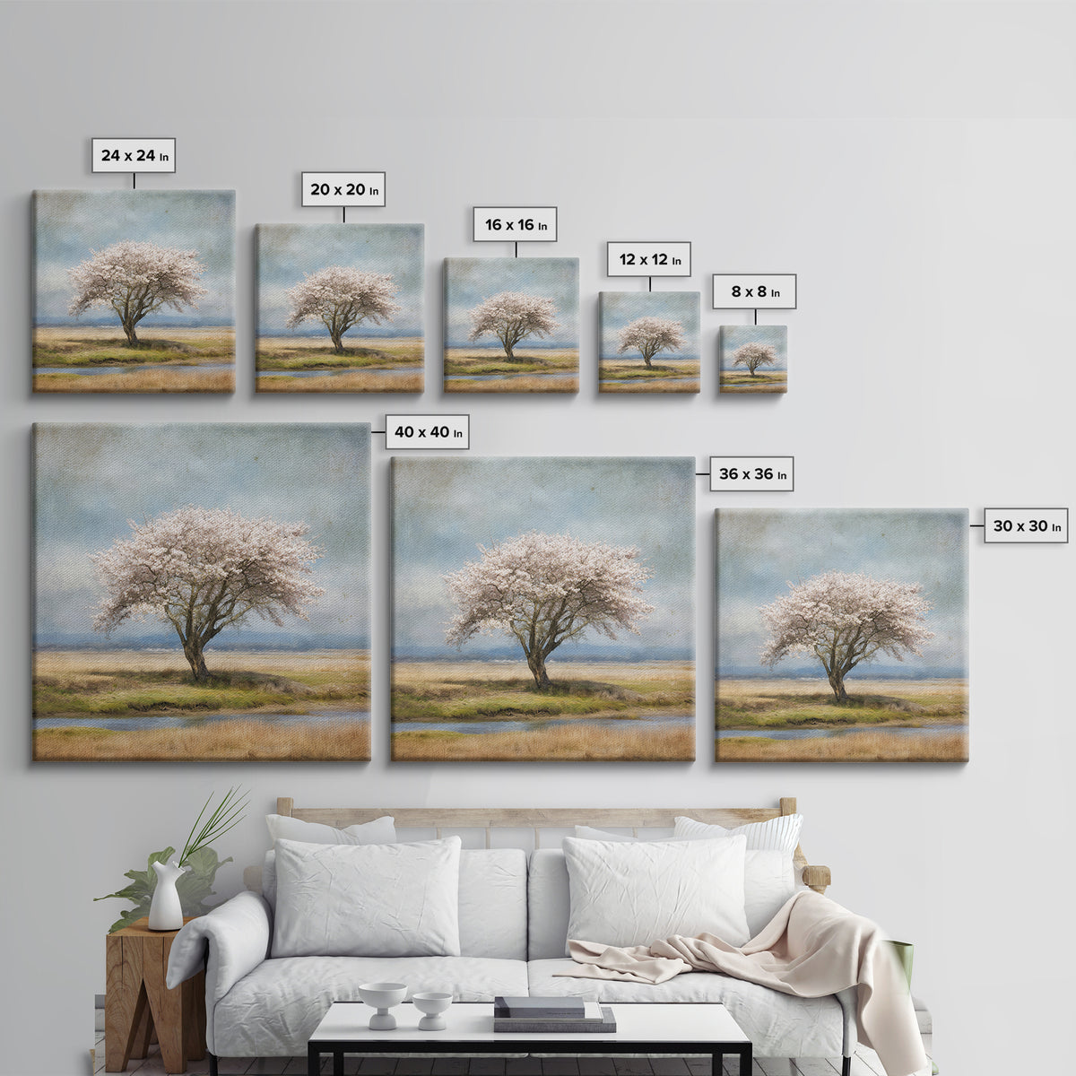 Spring Cherry Blossoms Framed Canvas Print, Nature Art, 3d Wall Art, Living Room Decor, Watercolor Art, Nature, Nature Wall Art, NAT-1x1-16