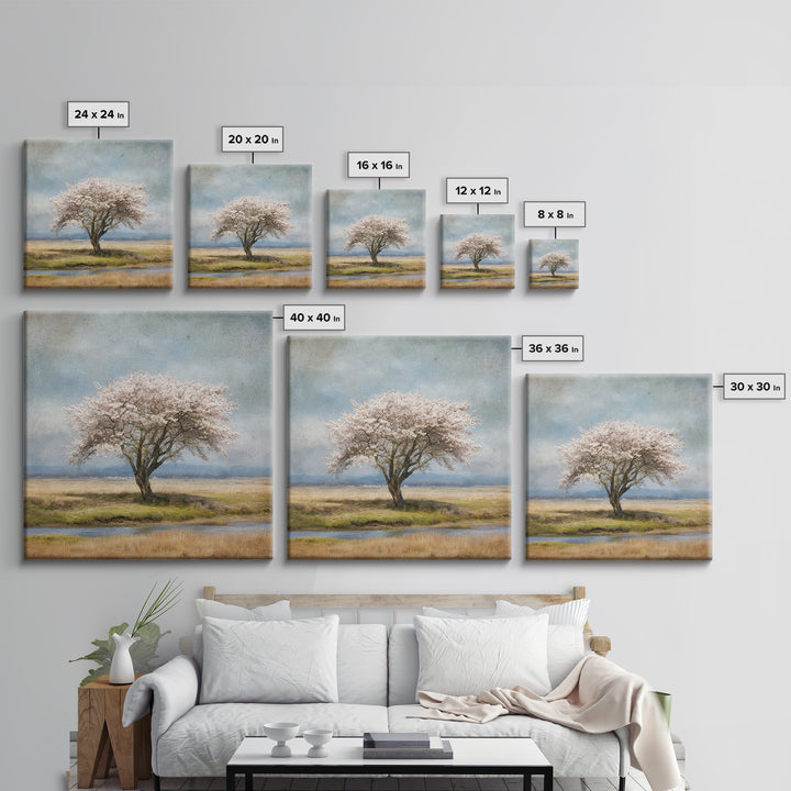 Spring Cherry Blossoms Framed Canvas Print, Nature Art, 3d Wall Art, Living Room Decor, Watercolor Art, Nature, Nature Wall Art, NAT-1x1-16