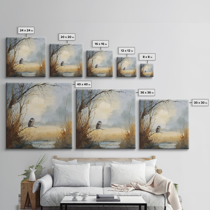 Owl in Moonlit Branches Canvas Print, Nature Art, Living Room Decor, Nature, Ocean Art, Bird Wall Art, Nature Wall Art, NAT-1x1-19