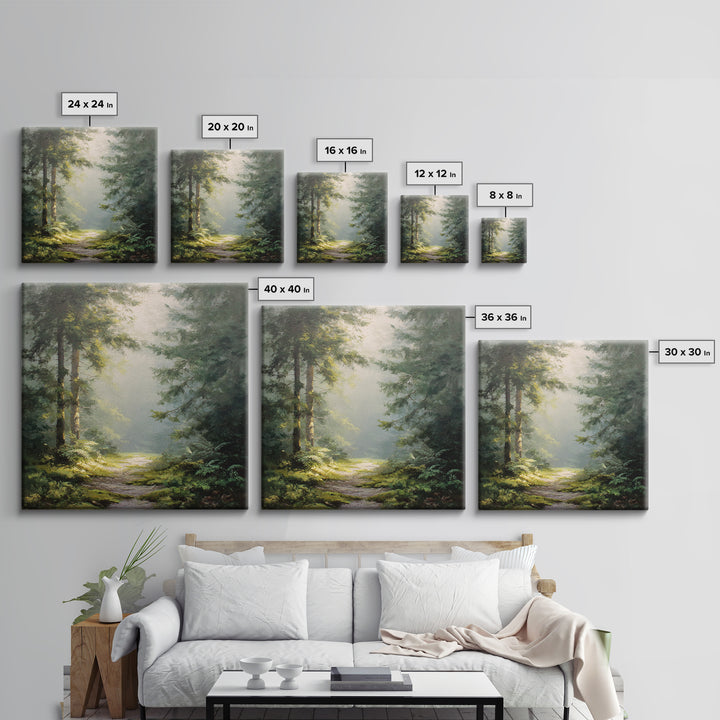 Sunlit Forest Path Canvas Print, Nature Art, Modern Decor, Living Room Decor, Fine Art, Nature, Home Decor, Poster, Wall Decor, NAT-1x1-25