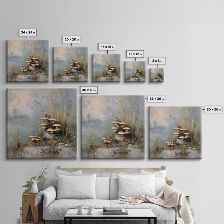 Mushroom Cluster in Enchanted Woodland Canvas Print, Nature Art, Watercolor Painting, Living Room Decor, Fine Art, Nature, NAT-1x1-31