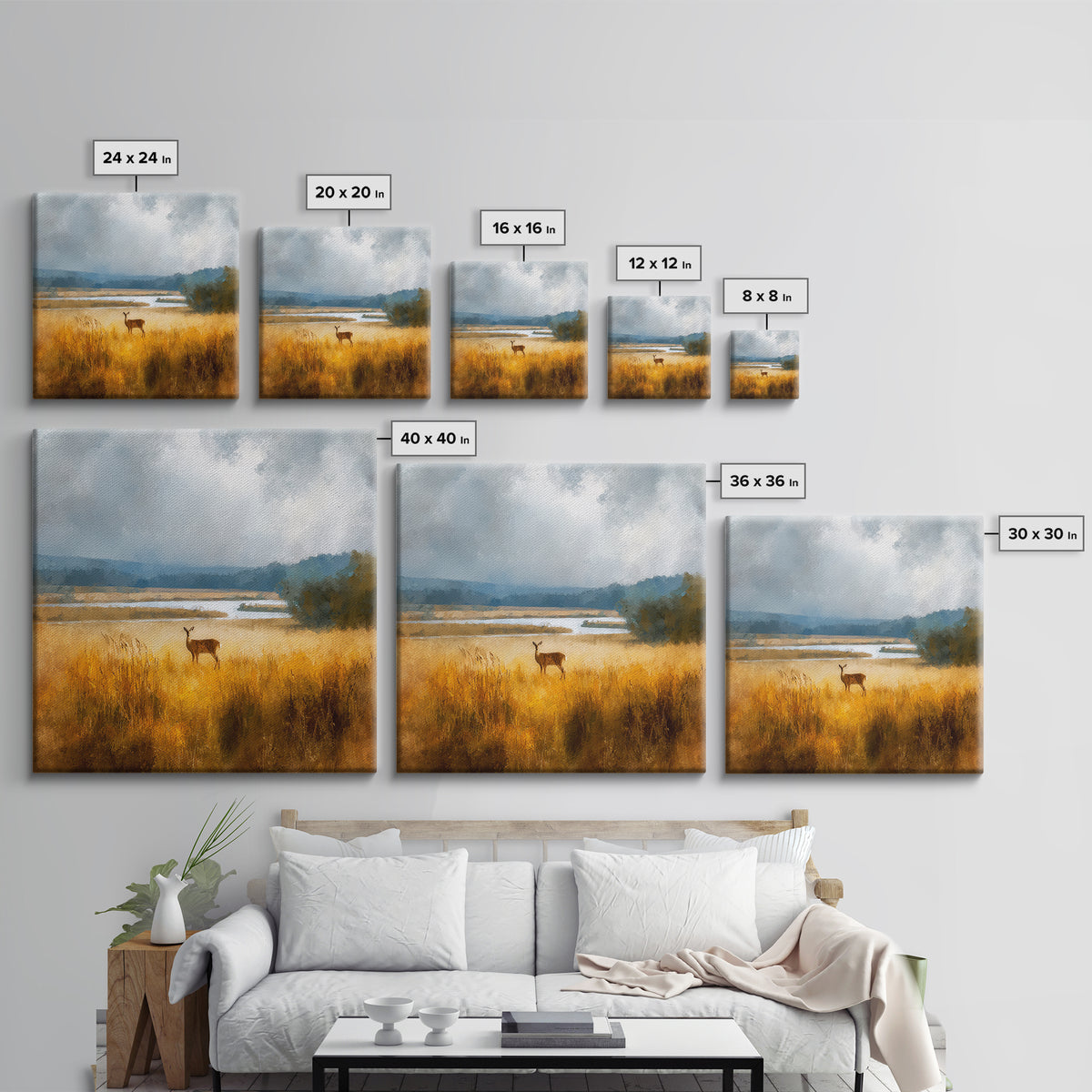 Deer Standing in a Golden Field Framed Canvas Print, Nature Art, Gallery Decor, Living Room Decor, Fine Art, Nature, NAT-1x1-32