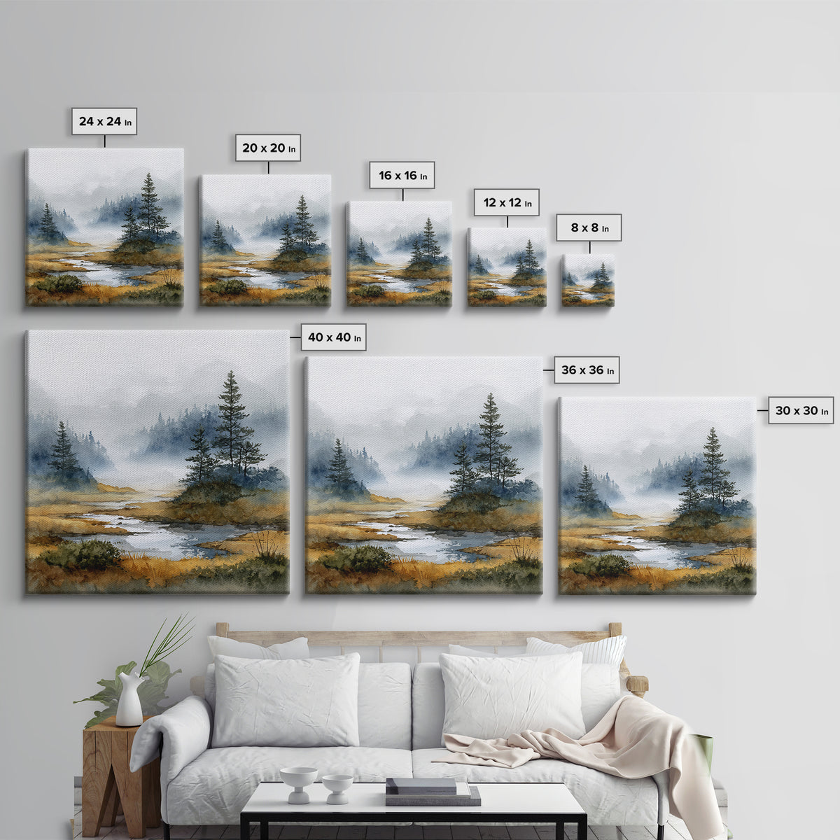 Moody Pine Forest Framed Canvas Print, Nature Art, Gallery Decor, Living Room Decor, Oil Painting, Nature, Contemporary Art, NAT-1x1-41