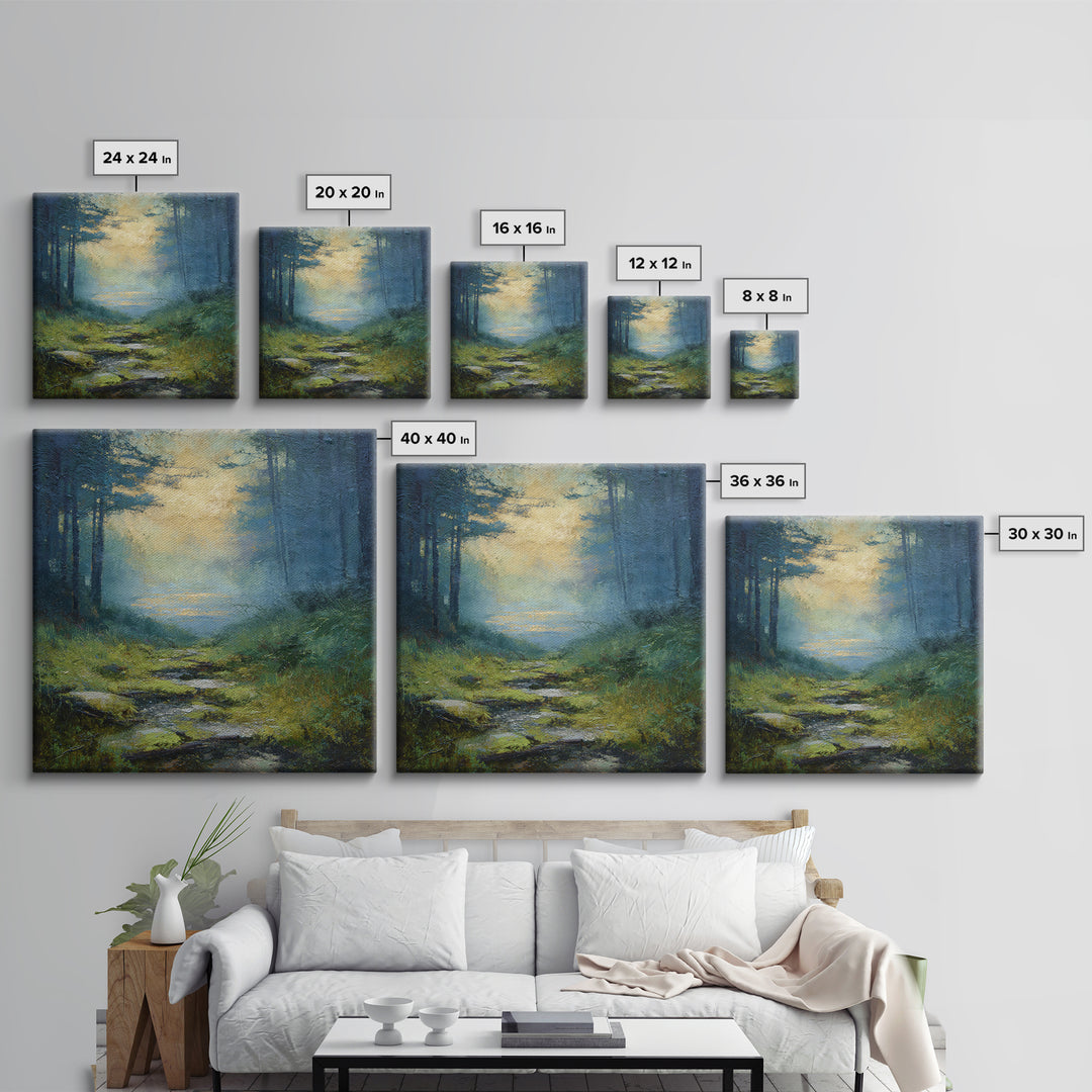 Sunlit Forest Path Canvas Print, Nature Art, Modern Decor, Living Room Decor, Fine Art, Nature, Home Decor, Poster, Wall Decor, NAT-1x1-49