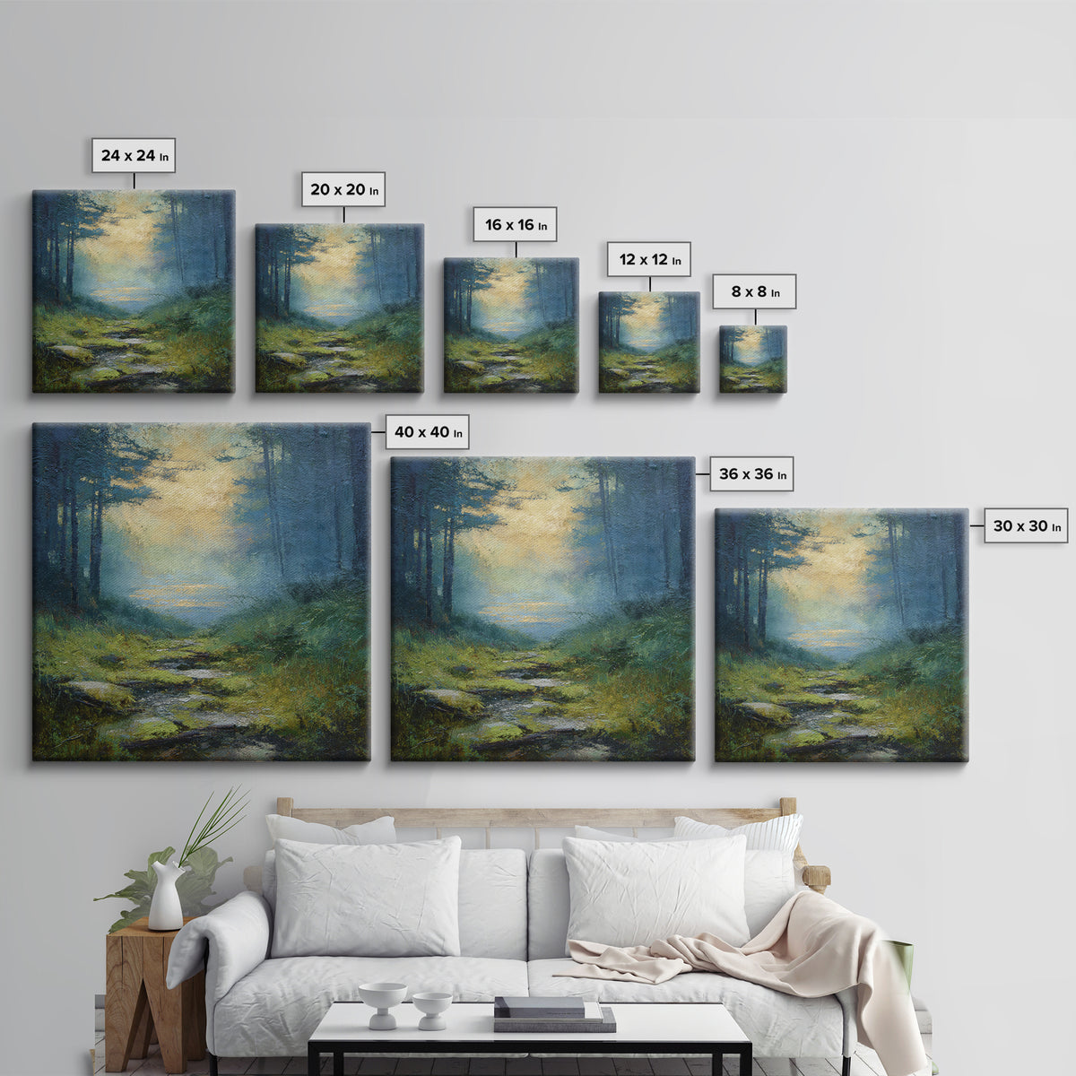 Sunlit Forest Path Canvas Print, Nature Art, Modern Decor, Living Room Decor, Fine Art, Nature, Home Decor, Poster, Wall Decor, NAT-1x1-49