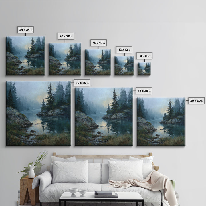 Misty Mountain Lake Canvas Print, Nature Art, Nature Wall Art, Living Room Decor, Fine Art, Nature, Textured Painting, NAT-1x1-5