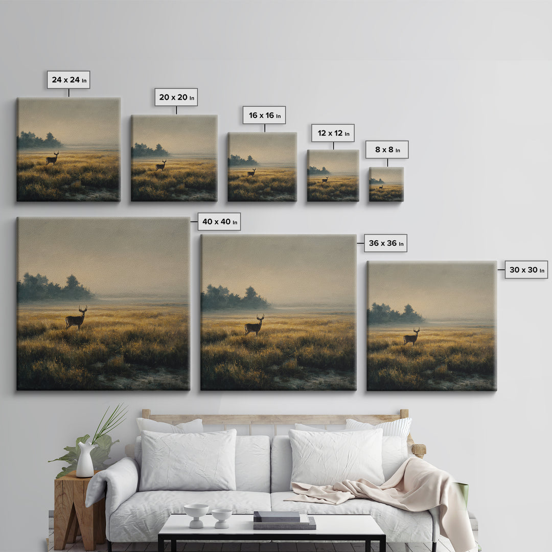 Deer Standing in a Golden Field Framed Canvas Print, Nature Art, Floral, Living Room Decor, Fine Art, Nature, Moss Art, NAT-1x1-56
