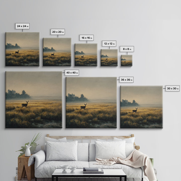 Deer Standing in a Golden Field Framed Canvas Print, Nature Art, Floral, Living Room Decor, Fine Art, Nature, Moss Art, NAT-1x1-56