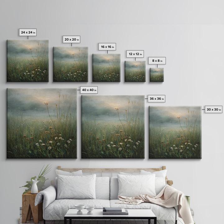 Sunrise Through Tall Grass and Wildflowers Canvas Print, Nature Art, Landscape Print, Living Room Decor, Fine Art, Nature, NAT-1x1-59