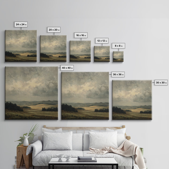 Storm Clouds over a Rolling Prairie Framed Canvas Print, Nature Art, Bird Wall Art, Living Room Decor, Fine Art, Nature, NAT-1x1-62