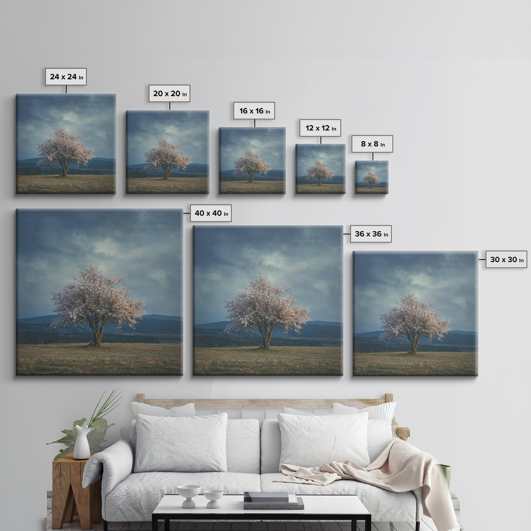 Spring Cherry Blossoms Framed Canvas Print, Nature Art, Modern Wall Art, Living Room Decor, Fine Art, Nature, Mountain Art, NAT-1x1-64