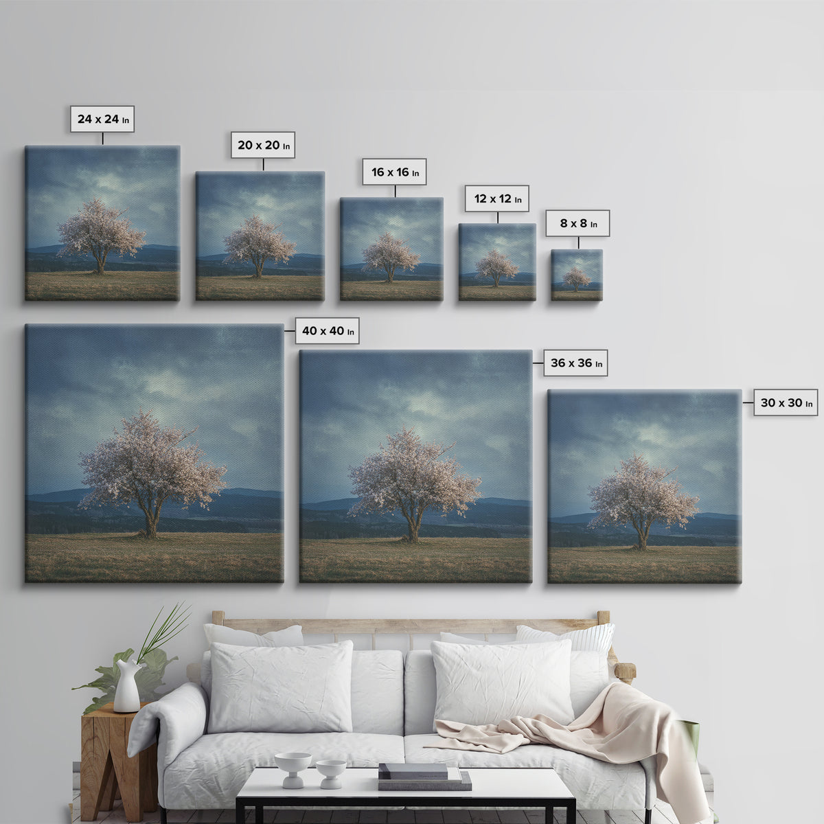 Spring Cherry Blossoms Framed Canvas Print, Nature Art, Modern Wall Art, Living Room Decor, Fine Art, Nature, Mountain Art, NAT-1x1-64