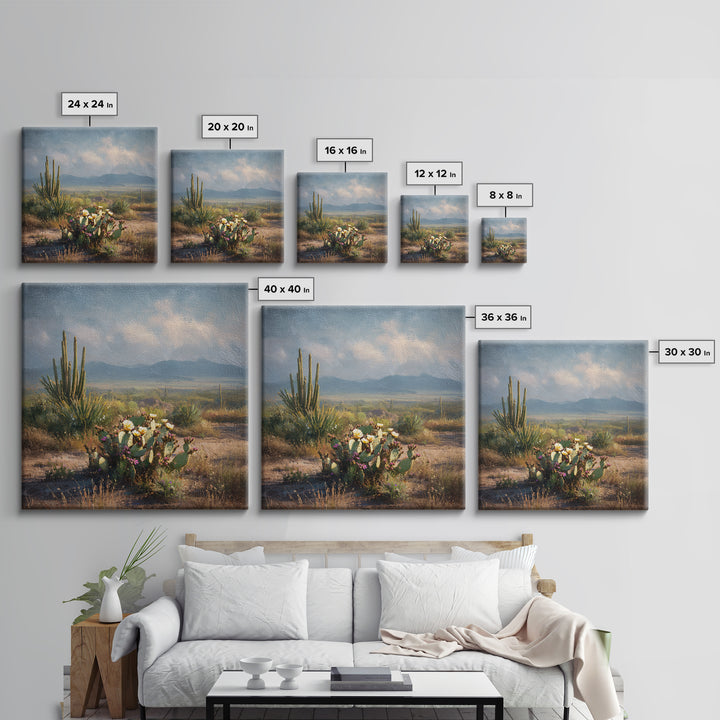 Desert Cactus Blooming After Rain Framed Canvas Print, Nature Art, Moss Art, Living Room Decor, Oil Painting, Nature, NAT-1x1-68