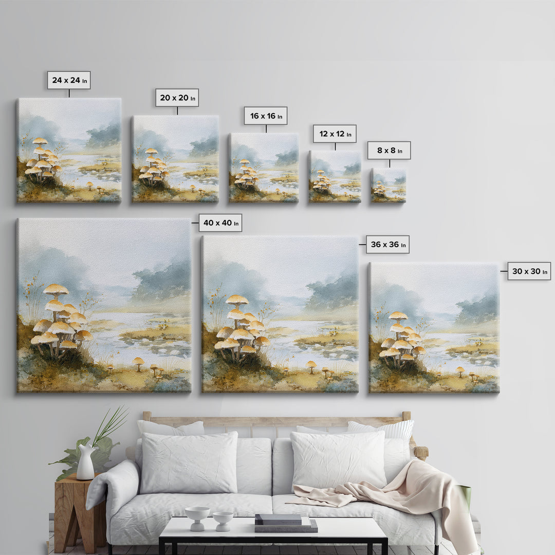 Mushroom Cluster in Enchanted Woodland Framed Canvas Print, Nature Art, Artwork, Living Room Decor, Fine Art, Nature, NAT-1x1-7