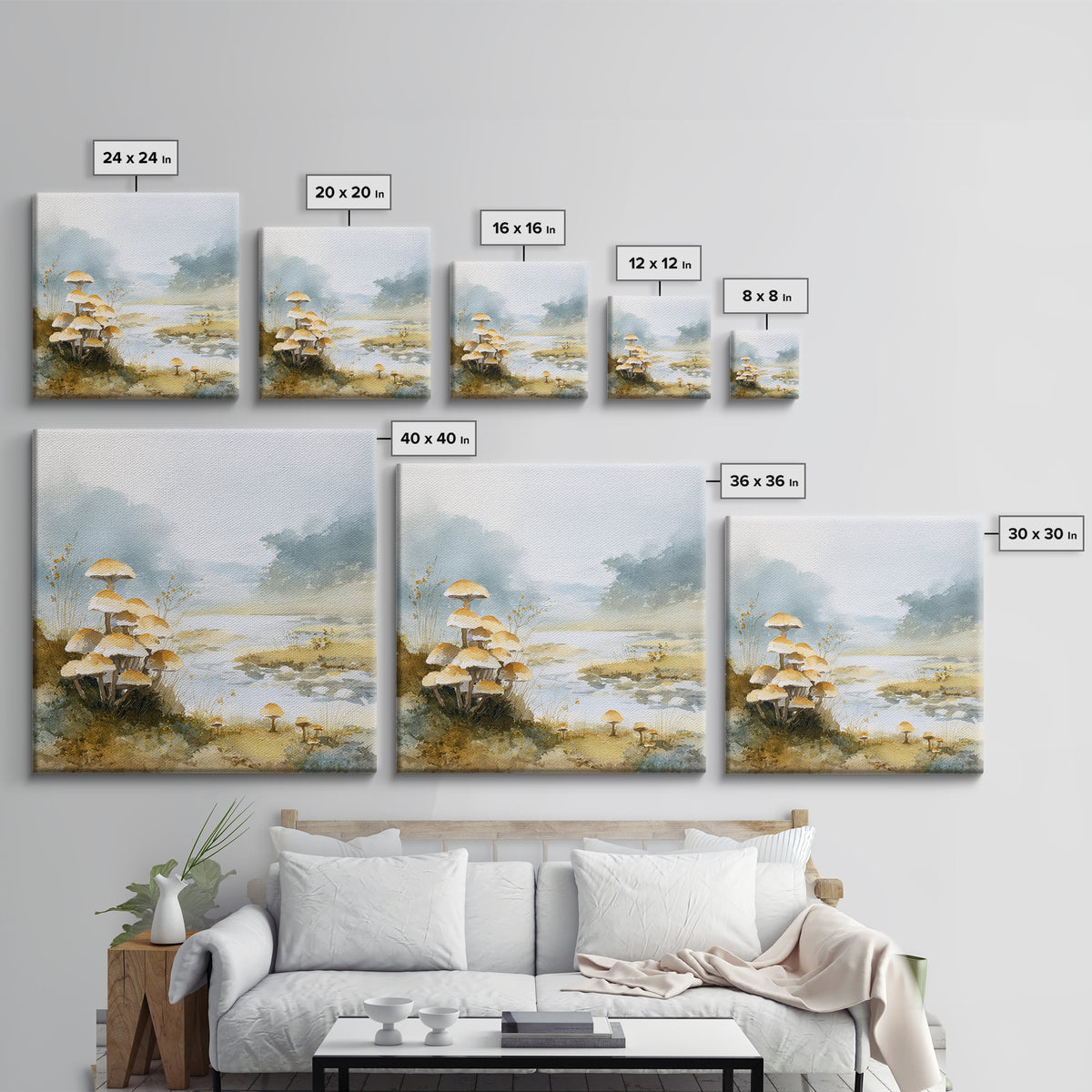 Mushroom Cluster in Enchanted Woodland Framed Canvas Print, Nature Art, Artwork, Living Room Decor, Fine Art, Nature, NAT-1x1-7