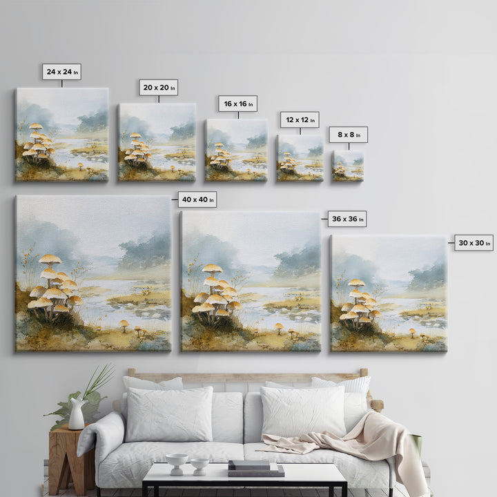 Mushroom Cluster in Enchanted Woodland Framed Canvas Print, Nature Art, Artwork, Living Room Decor, Fine Art, Nature, NAT-1x1-7