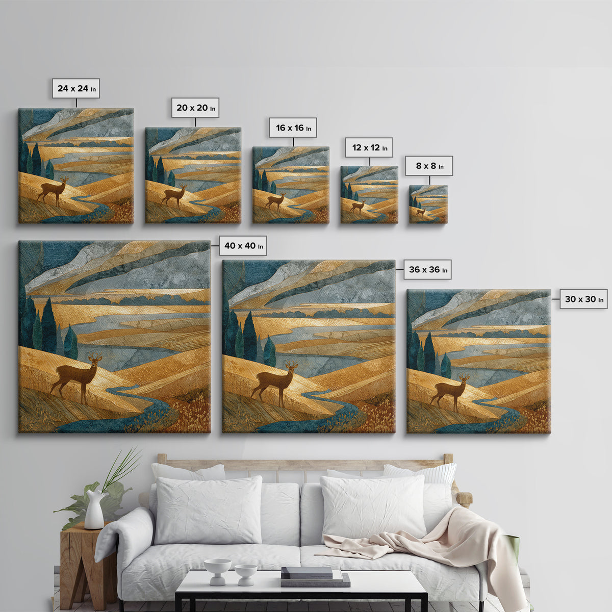 Deer Standing in a Golden Field Framed Canvas Print, Nature Art, Modern Decor, Living Room Decor, Fine Art, Nature, Home Decor, NAT-1x1-80