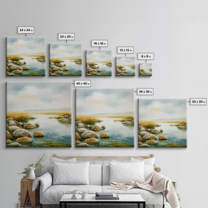 River Stones under Clear Shallow Water Canvas Print, Nature Art, Boho Decor, Living Room Decor, Fine Art, Nature, Wall Decor, NAT-1x1-85