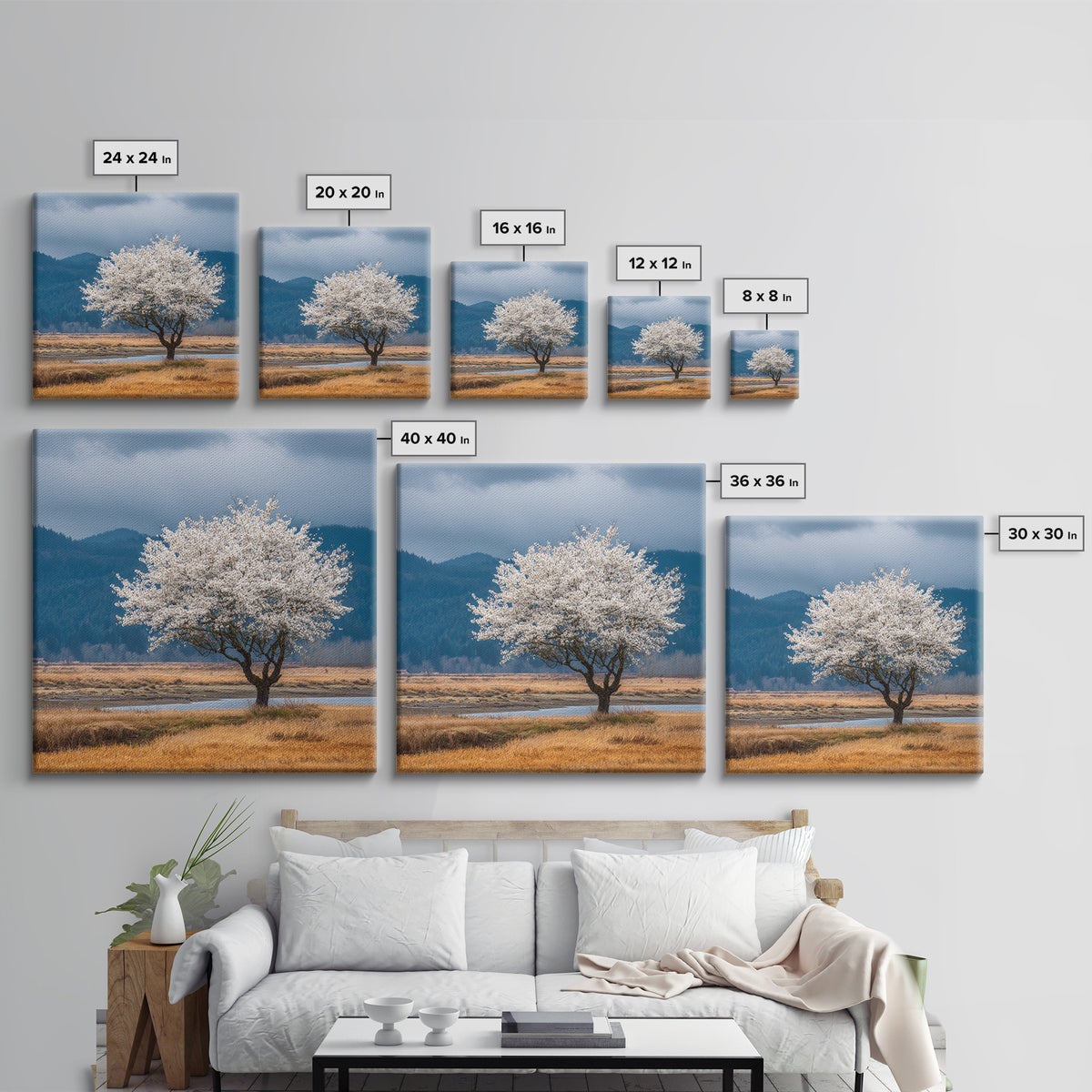 Spring Cherry Blossoms Framed Canvas Print, Nature Art, Textured Painting, Living Room Decor, Fine Art, Nature, NAT-1x1-88