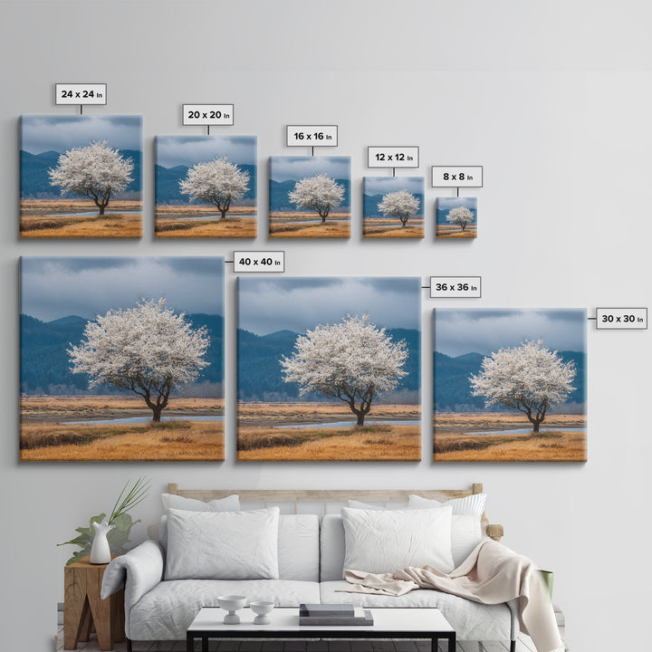Spring Cherry Blossoms Framed Canvas Print, Nature Art, Textured Painting, Living Room Decor, Fine Art, Nature, NAT-1x1-88