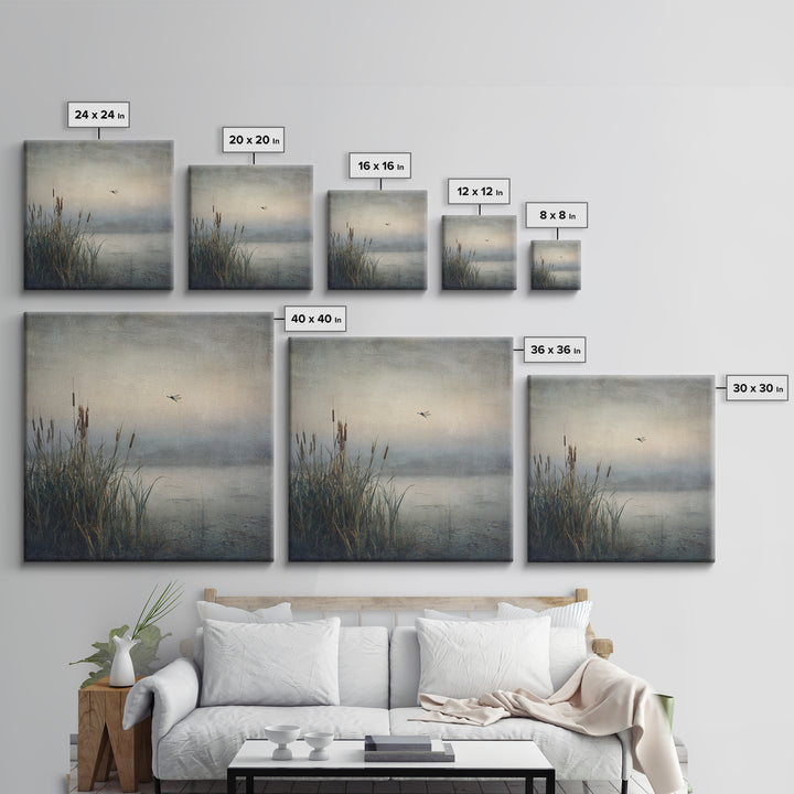 Dragonfly over a Pond with Reeds Canvas Print, Nature Art, Nature Wall Art, Living Room Decor, Fine Art, Nature, NAT-1x1-90
