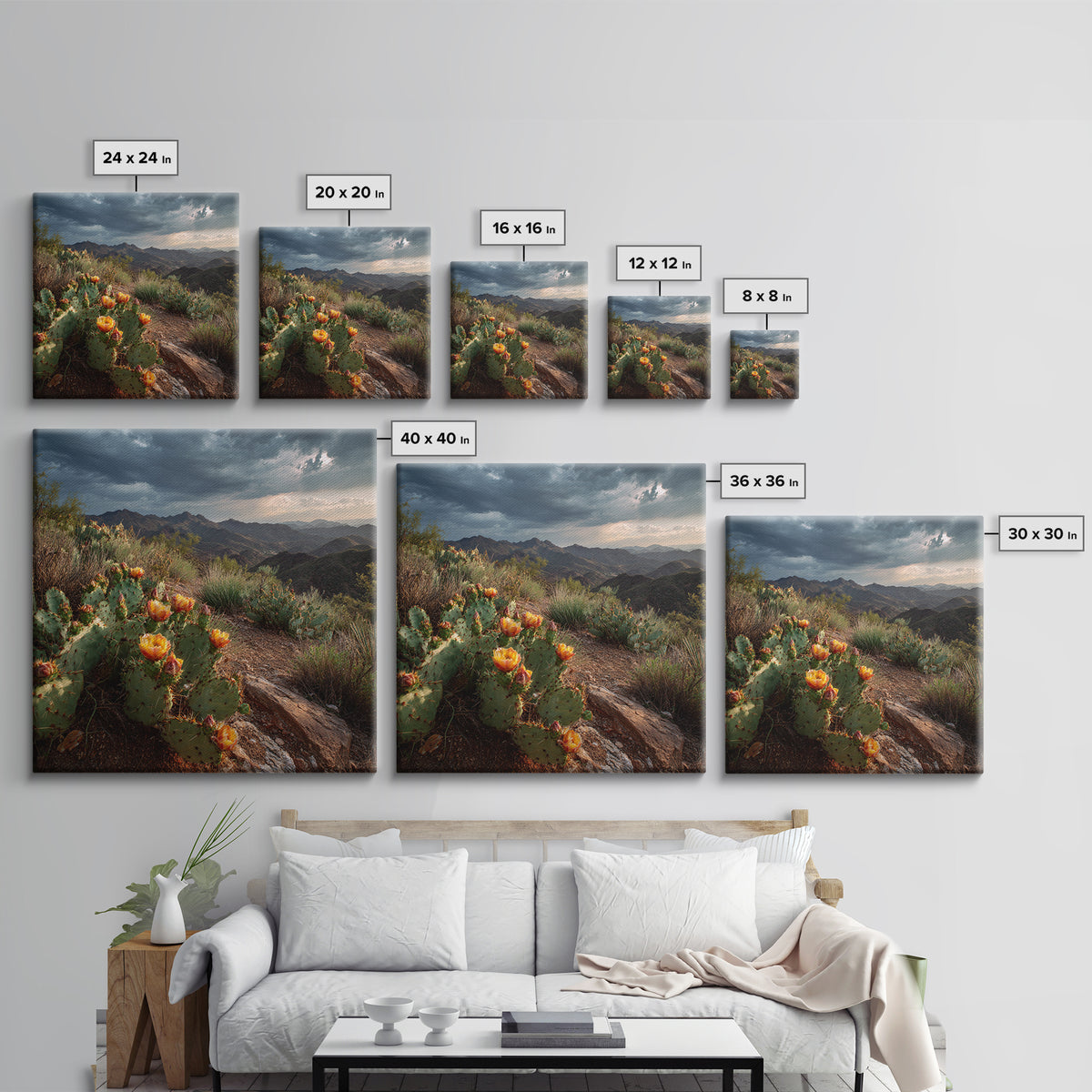 Desert Cactus Blooming After Rain Canvas Print, Nature Art, Nature Wall Art, Living Room Decor, Fine Art, Nature, NAT-1x1-92