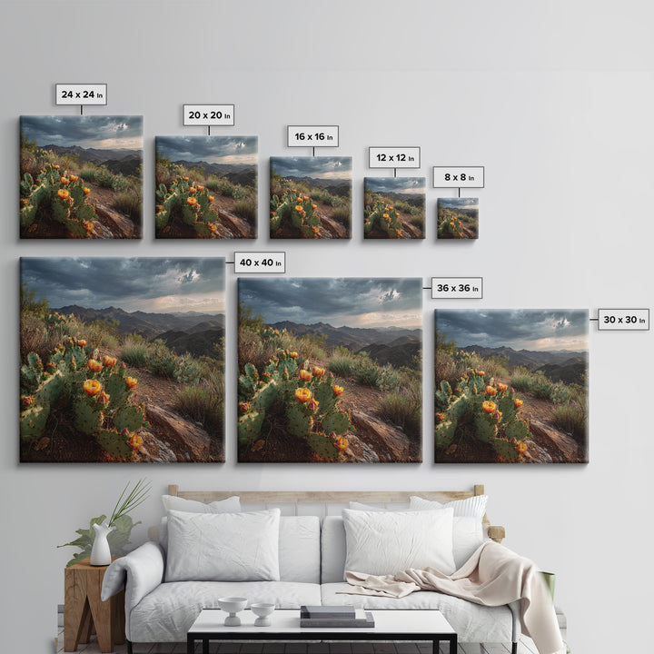 Desert Cactus Blooming After Rain Canvas Print, Nature Art, Nature Wall Art, Living Room Decor, Fine Art, Nature, NAT-1x1-92