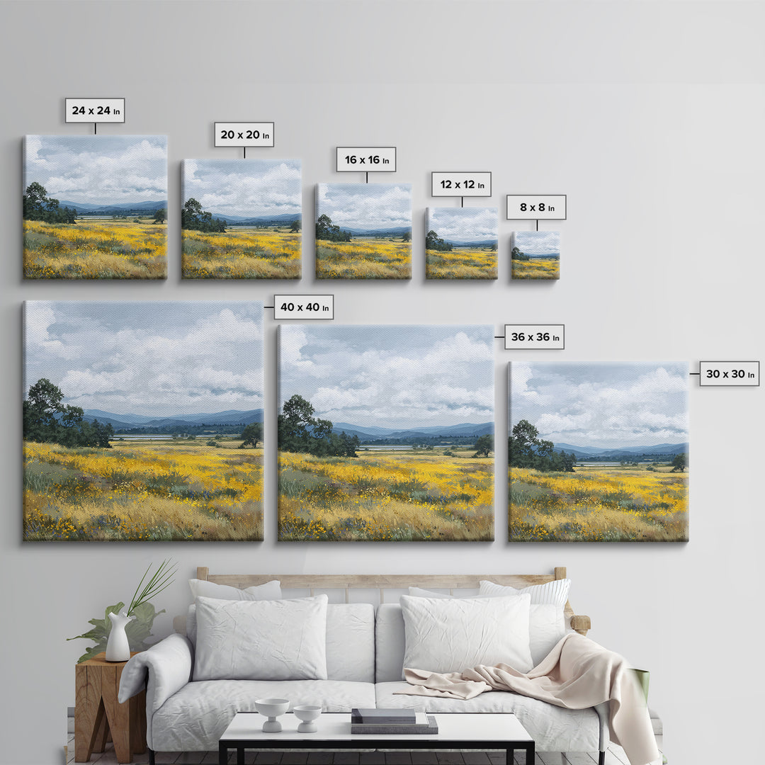 Wildflower Meadow under Soft Summer Sky Canvas Print, Nature Art, Boho Decor, Living Room Decor, Fine Art, Nature, Wall Decor, NAT-1x1-98