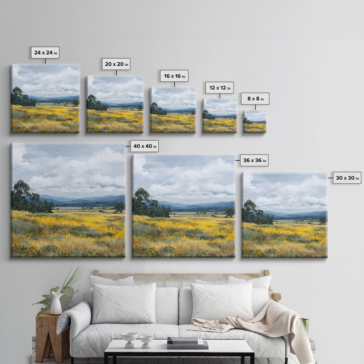 Wildflower Meadow under Soft Summer Sky Canvas Print, Nature Art, Boho Decor, Living Room Decor, Fine Art, Nature, Wall Decor, NAT-1x1-98