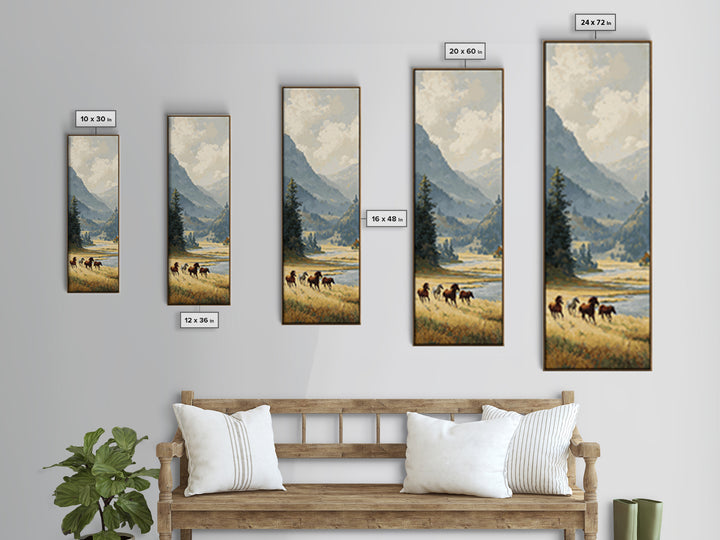 Wild Horses Running Near Mountain Ridge Canvas Print, Nature Art, Living Room Wall Art, Living Room Decor, Fine Art, Nature, NAT-1x3-10