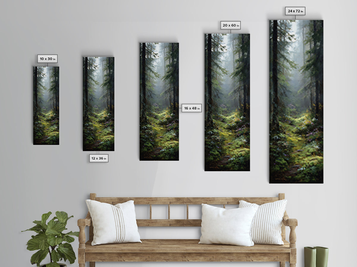 Sunlit Forest Path Canvas Print, Nature Art, Statement Artwork, Living Room Decor, Oil Painting, Nature, Wall Decor, Mushroom, NAT-1x3-13