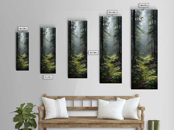 Sunlit Forest Path Canvas Print, Nature Art, Statement Artwork, Living Room Decor, Oil Painting, Nature, Wall Decor, Mushroom, NAT-1x3-13