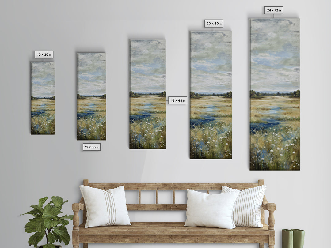 Wildflower Meadow under Soft Summer Sky Canvas Print, Nature Art, Ocean Art, Living Room Decor, Fine Art, Nature, Art Print, NAT-1x3-14
