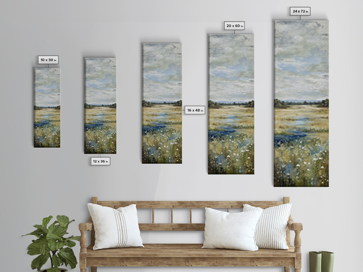 Wildflower Meadow under Soft Summer Sky Canvas Print, Nature Art, Ocean Art, Living Room Decor, Fine Art, Nature, Art Print, NAT-1x3-14