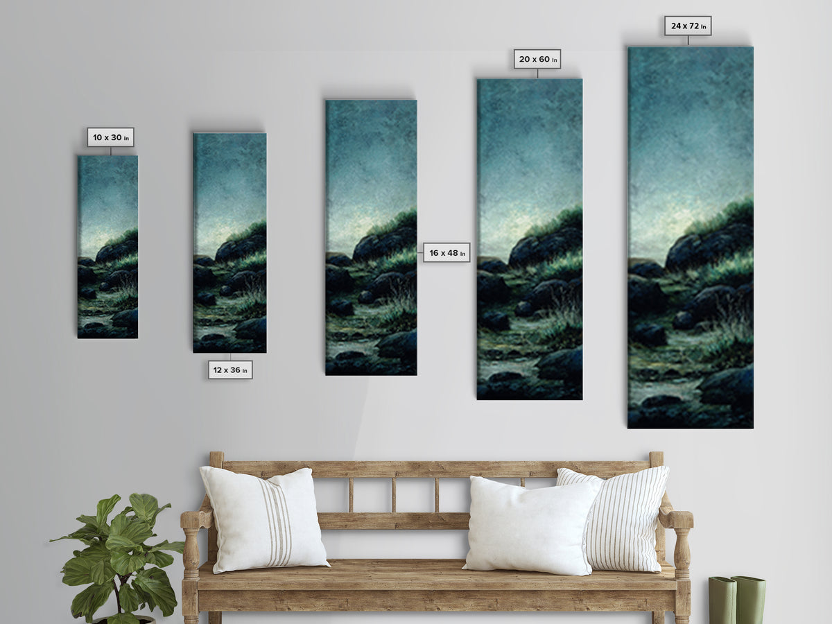 Waterfall Hidden Among Dark Green Rocks Framed Canvas Print, Nature Art, Home Decor, Living Room Decor, Abstract Art, Nature, NAT-1x3-15