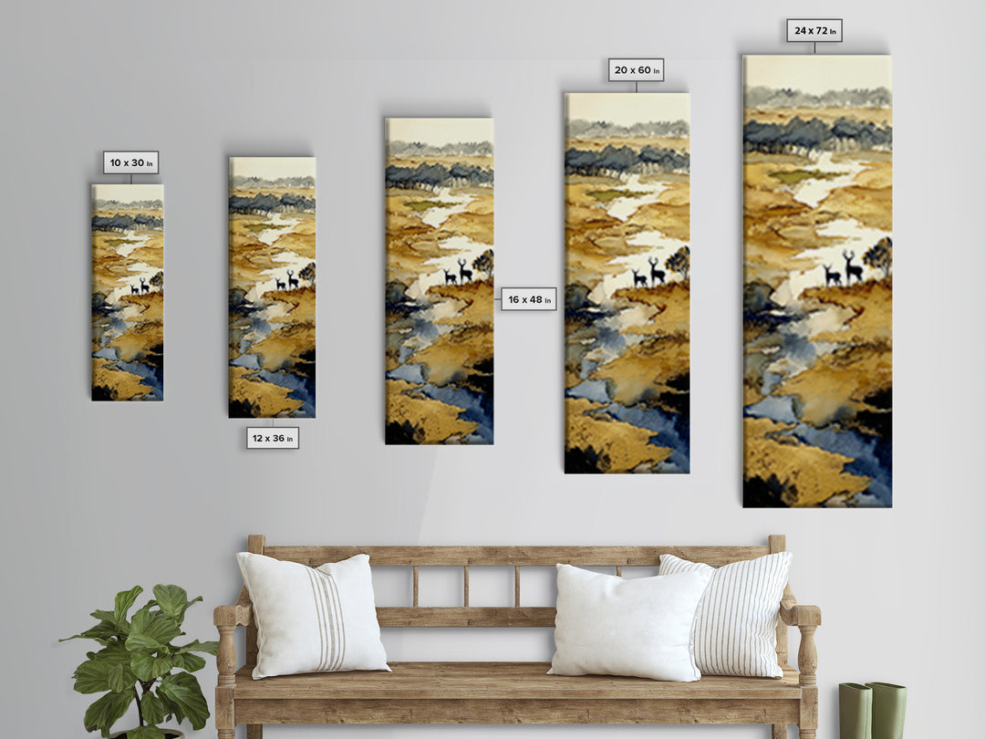 Deer Standing in a Golden Field Framed Canvas Print, Nature Art, Luxury Decor, Living Room Decor, Fine Art, Nature, Mushroom, NAT-1x3-20