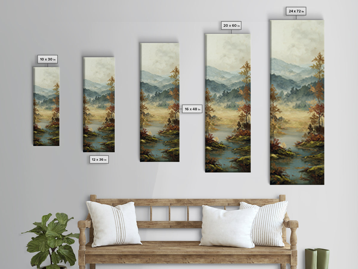 Autumn Leaves Floating on Quiet Stream Canvas Print, Nature Art, Bird Wall Art, Living Room Decor, Fine Art, Nature, NAT-1x3-42